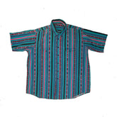 Vintage 90s Turquoise Aztec Southwestern Striped Short Sleeve Shirt Size XL